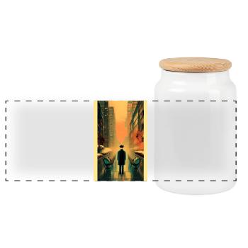Streets 3 - Panoramic Cookie Jar with Wooden Lid - white - Front