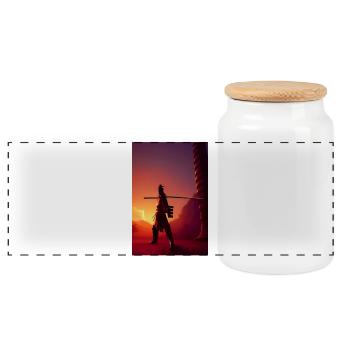 Samurai 2 - Panoramic Cookie Jar with Wooden Lid - white - Front