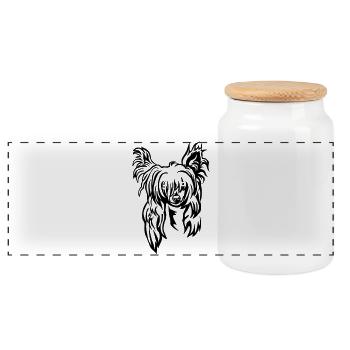 Chinese Crested Kopf - Panorama Keksdose mit Holzdeckel - Weiß - Vorne