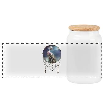 Wonderful elegant peacock - Panoramic Cookie Jar with Wooden Lid - white - Front