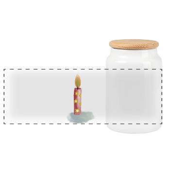 Hand Drawn Birthday Candle with Stars - Panoramic Cookie Jar with Wooden Lid - white - Front