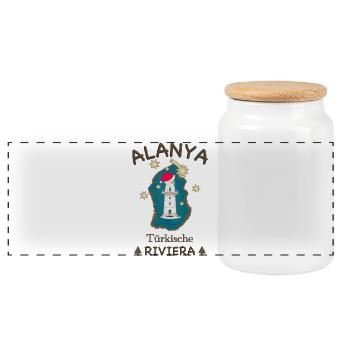 Christmas, Turkey Alanya, Lighthouse - Panoramic Cookie Jar with Wooden Lid - white - Front