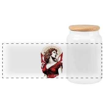 Rotgeflügelte Göttin Aphrodite - Panorama Keksdose mit Holzdeckel - Weiß - Vorne