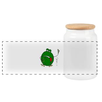 Exhausted Frog © Chyropterum Innoxius - Panoramic Cookie Jar with Wooden Lid - white - Front