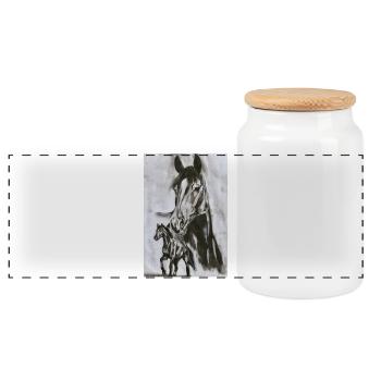 Cheval majestueux et son poulain - Boîte à biscuits avec couvercle en bois - blanc - Devant