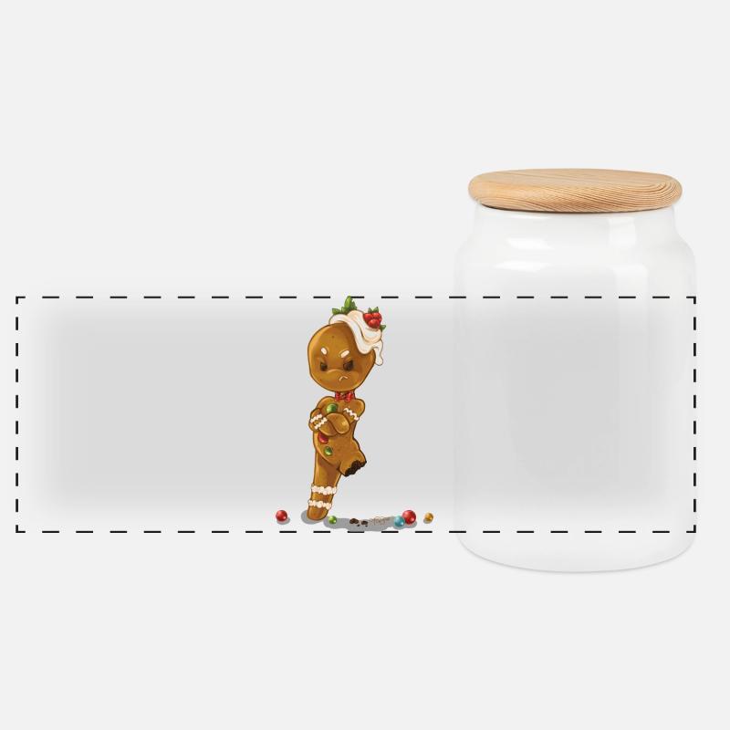 Gingerbread man without leg - Panoramic Cookie Jar with Wooden Lid - white