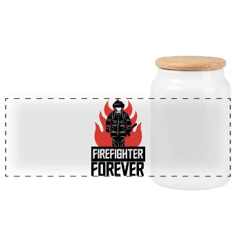Firefighter Professional Fire Brigade Statement Fire Brigade - Panoramic Cookie Jar with Wooden Lid - white - Front