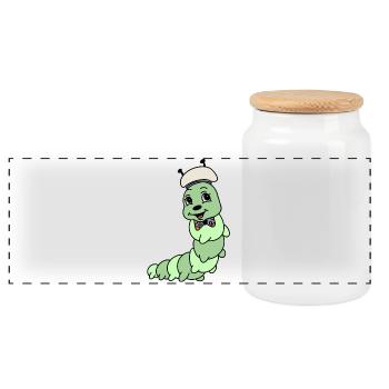 Niedliche Raupe – Cartoon Tier mit Schlips - Panorama Keksdose mit Holzdeckel - Weiß - Vorne