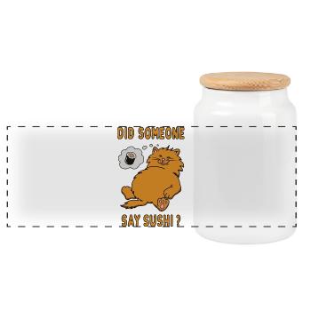 Did someone say sushi cat with maki sushi - Panoramic Cookie Jar with Wooden Lid - white - Front
