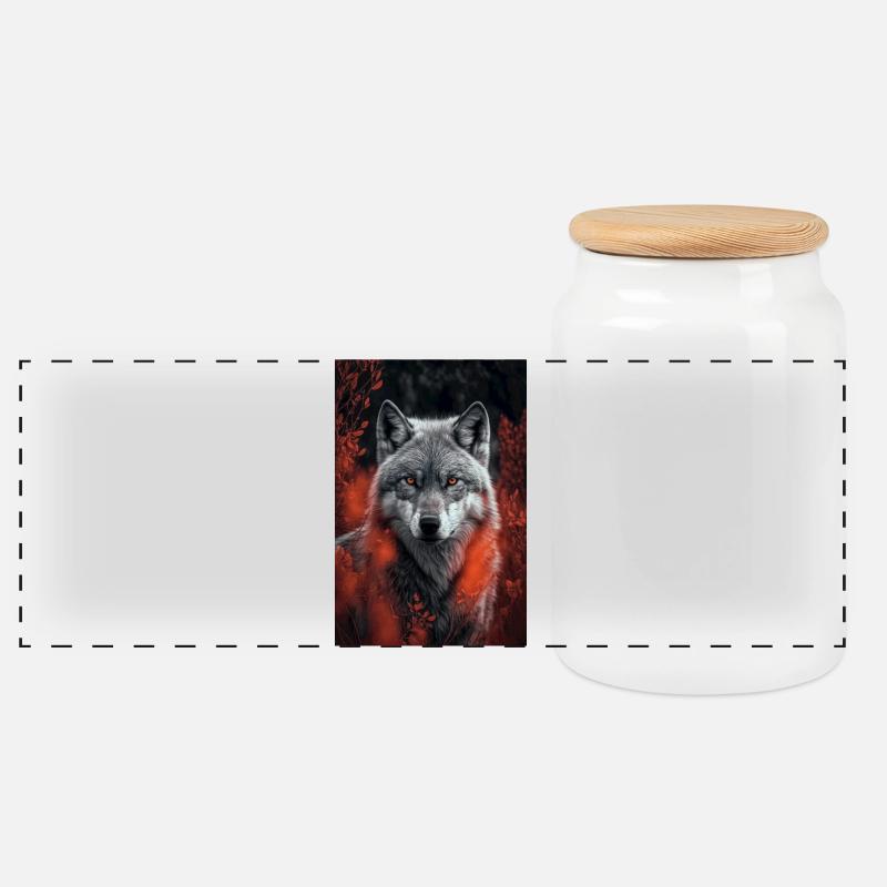 Wolf, infrared image - Panoramic Cookie Jar with Wooden Lid - white