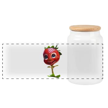 Cute funny strawberry - Panoramic Cookie Jar with Wooden Lid - white - Front
