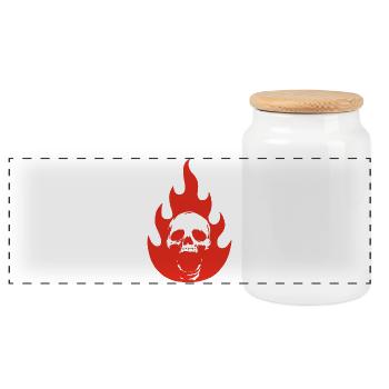 Crâne et flamme rouge - Boîte à biscuits avec couvercle en bois - blanc - Devant