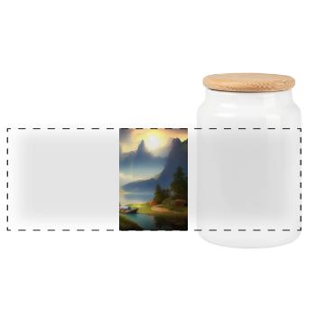 Paysage avec lac, bateau et montagnes - Boîte à biscuits avec couvercle en bois - blanc - Devant
