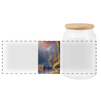 Paysage avec lac, bateau et montagnes - Boîte à biscuits avec couvercle en bois - blanc - Devant