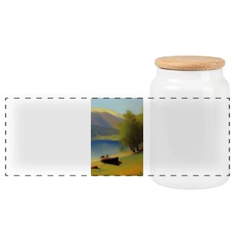 Paysage avec lac, bateau et montagnes - Boîte à biscuits avec couvercle en bois - blanc - Devant