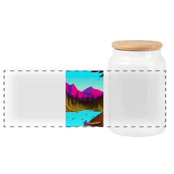 Landscape with lake, boat and mountains - Panoramic Cookie Jar with Wooden Lid - white - Front