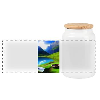 Landscape with lake, boat and mountains - Panoramic Cookie Jar with Wooden Lid - white - Front