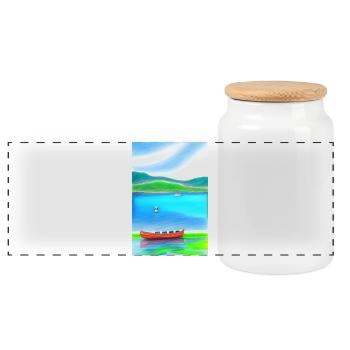 Paysage avec lac, bateau et montagnes - Boîte à biscuits avec couvercle en bois - blanc - Devant