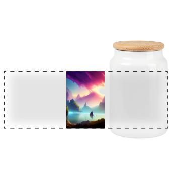 Landscape with lake, boat and mountains - Panoramic Cookie Jar with Wooden Lid - white - Front