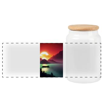Landscape with lake, boat and mountains - Panoramic Cookie Jar with Wooden Lid - white - Front