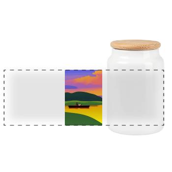 Landscape with lake, boat and mountains - Panoramic Cookie Jar with Wooden Lid - white - Front