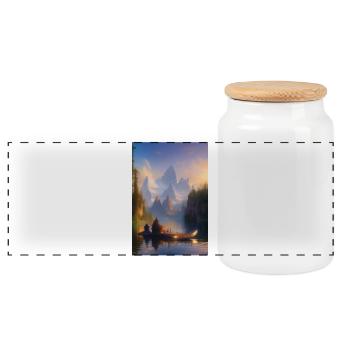 Landscape with lake, boat and mountains - Panoramic Cookie Jar with Wooden Lid - white - Front