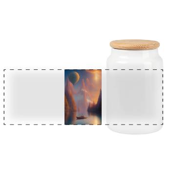 Landscape with lake, boat and mountains - Panoramic Cookie Jar with Wooden Lid - white - Front