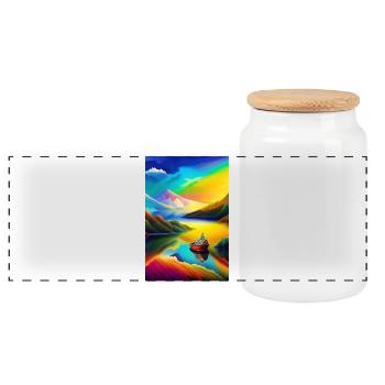 Paysage avec lac, bateau et montagnes - Boîte à biscuits avec couvercle en bois - blanc - Devant