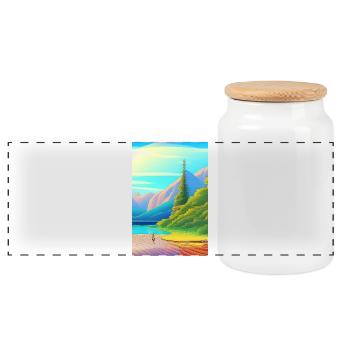 Landscape with lake, boat and mountains - Panoramic Cookie Jar with Wooden Lid - white - Front