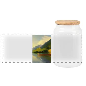 Paysage avec lac, bateau et montagnes - Boîte à biscuits avec couvercle en bois - blanc - Devant