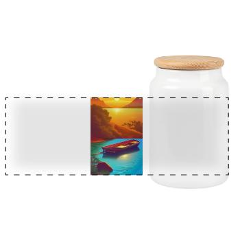Landscape with lake, boat and mountains - Panoramic Cookie Jar with Wooden Lid - white - Front