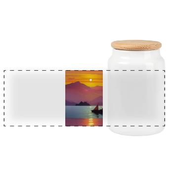 Landscape with lake, boat and mountains - Panoramic Cookie Jar with Wooden Lid - white - Front
