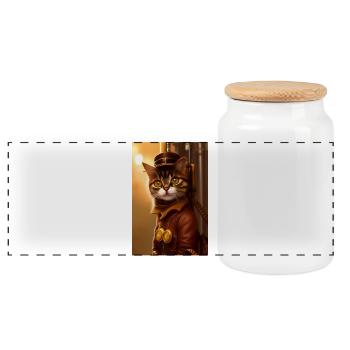 Cat Steampunk Style - Panoramic Cookie Jar with Wooden Lid - white - Front