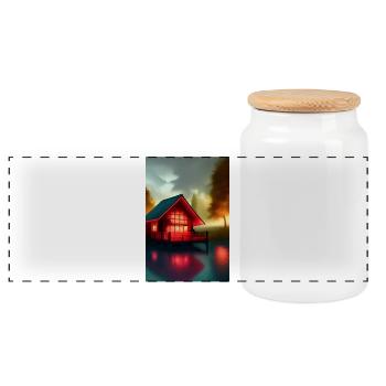 Charming Lakefront Cabin - Panoramic Cookie Jar with Wooden Lid - white - Front