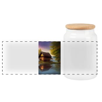 Charming lakeside cabin - Panoramic Cookie Jar with Wooden Lid - white - Front