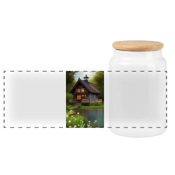 Charming lakeside cabin - Panoramic Cookie Jar with Wooden Lid - white - Front