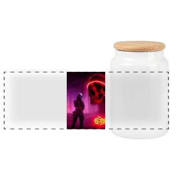 Abstract Skull - Panoramic Cookie Jar with Wooden Lid - white - Front