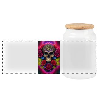 Crâne avec des roses - Boîte à biscuits avec couvercle en bois - blanc - Devant