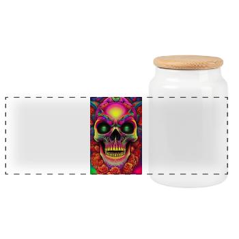 Abstract Skull - Panoramic Cookie Jar with Wooden Lid - white - Front
