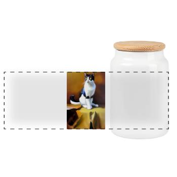 Katzen Bild - Panorama Keksdose mit Holzdeckel - Weiß - Vorne