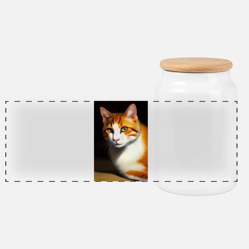 Katzen Bild - Panorama Keksdose mit Holzdeckel - Weiß