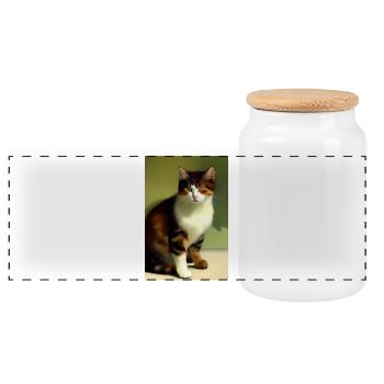 Cats Picture - Panoramic Cookie Jar with Wooden Lid - white - Front