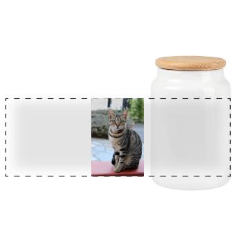cute cat gift for cat lovers - Panoramic Cookie Jar with Wooden Lid - white - Front