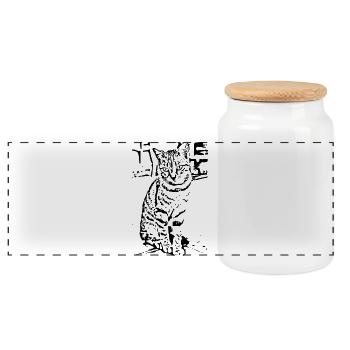 cute cat gift for cat lovers - Panoramic Cookie Jar with Wooden Lid - white - Front