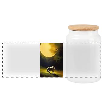 Wolf und Mond - Panorama Keksdose mit Holzdeckel - Weiß - Vorne