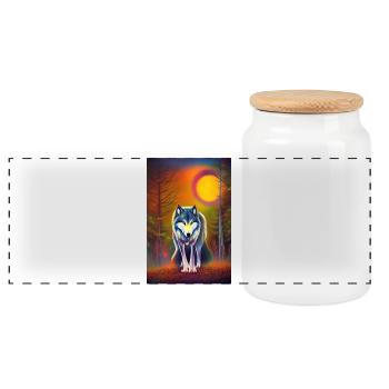 Wolf und Mond - Panorama Keksdose mit Holzdeckel - Weiß - Vorne