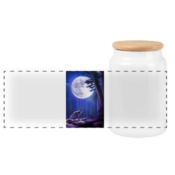 Wolf und Mond - Panorama Keksdose mit Holzdeckel - Weiß - Vorne