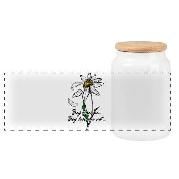 Daisy Line Art auf Schwarz - Panorama Keksdose mit Holzdeckel - Weiß - Vorne