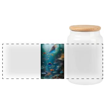 Fish, Aquarium - Panoramic Cookie Jar with Wooden Lid - white - Front
