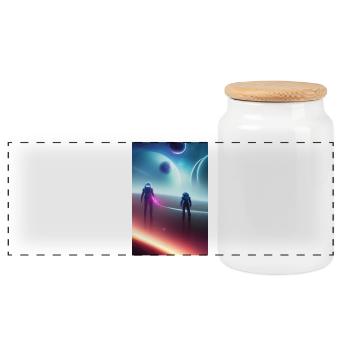 Astronaute, Espace - Boîte à biscuits avec couvercle en bois - blanc - Devant
